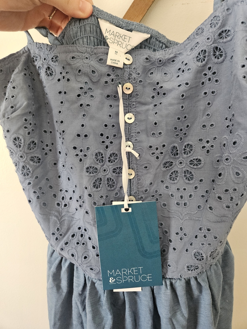 NWT Market And Spruce Blue Eyelet Maxi Dress with Button Front - Picture 4 of 5